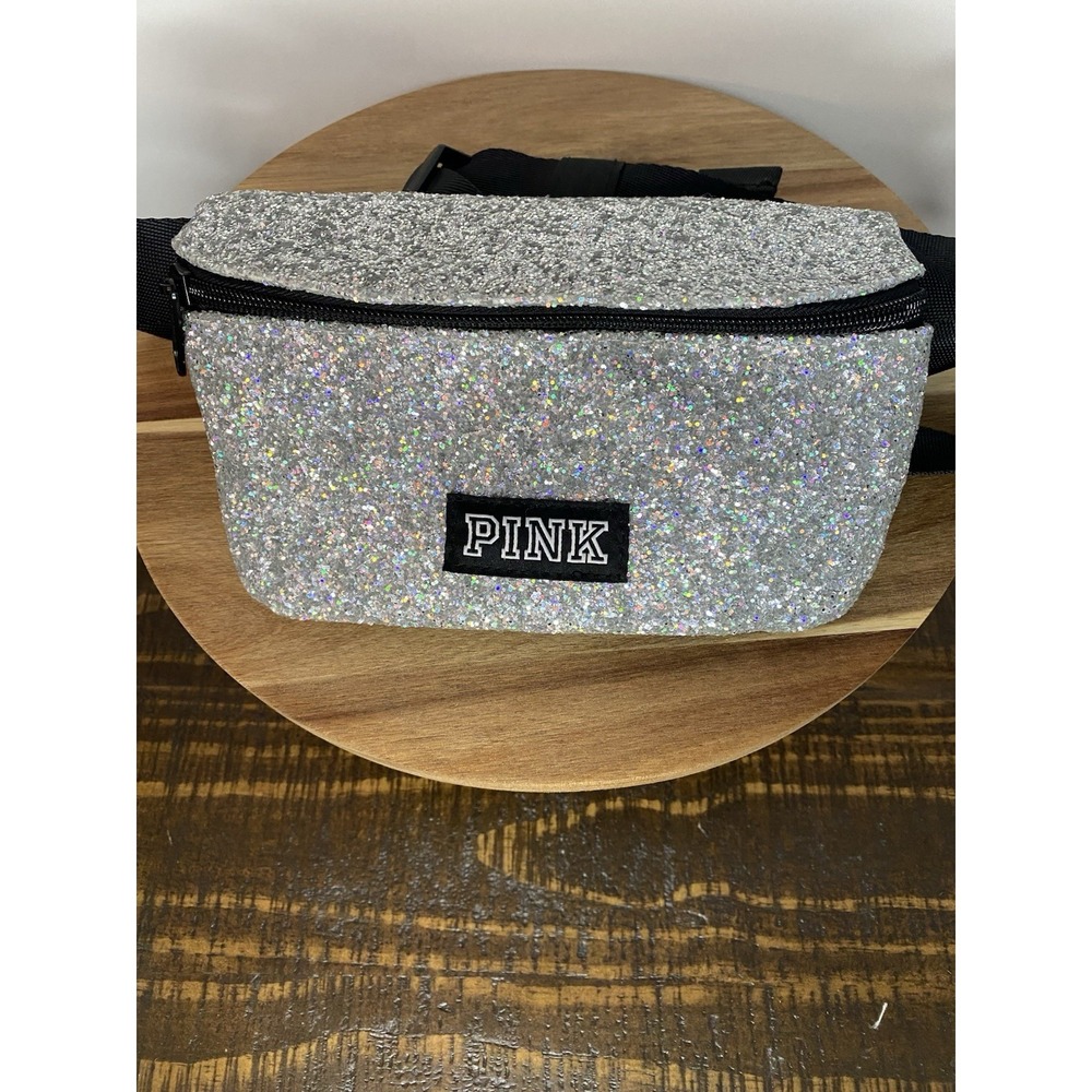Victoria's Secret PINK Gray Glitter Fanny Pack Belt Bag Adjustable Strap NWOT